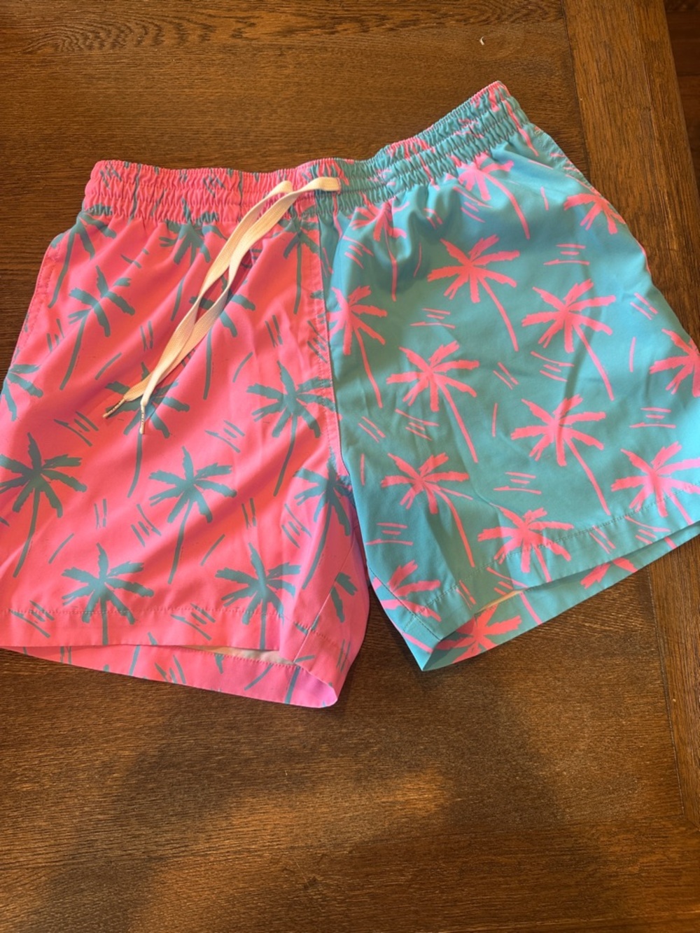 chubbies Pink and Teal Palm Print Swim Board Shorts
